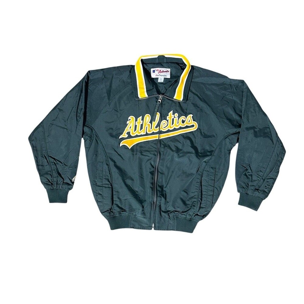 Majestic Oakland Athletics MLB Baseball Full Zip Jacket Green/Yellow Sz L Korea